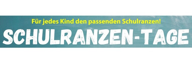 Kompetente Beratung durch geschultes Personal!
- Beschaffung Ihres Wunschmodells
- Beschaffung von Zusatzausstattung (z.B. Sporttasche, Brotdose)
- Reklamation? Wir kümmern uns. Sie erhalten einen Leihranzen.
Profitieren Sie von unseren Ranzen-Wochen!