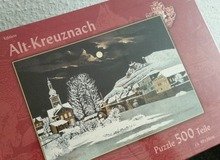 Papp-Box mit Bad-Kreuznach-Puzzle, Motiv Pauluskirche im Schnee