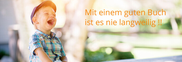 Anzeige mit kleinem Jungen, der sich freut ein gutes Buch zu lesen