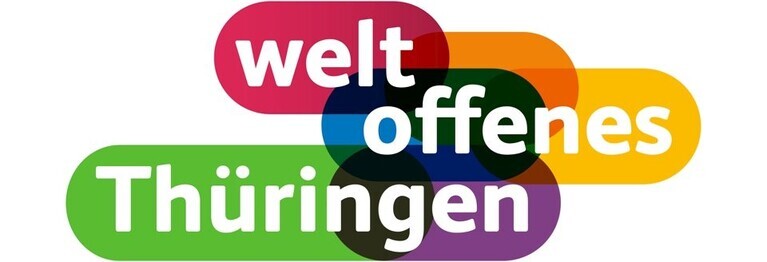 Logo weltoffenes Thüringen, bestehend aus dem Schriftzug und Farbkreisen